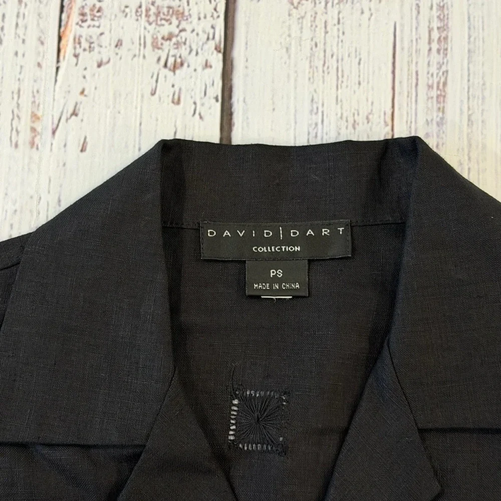 David Dart Womens Size PS. Black 100% Linen Shirt Pearlescent Button Long Sleeve - Picture 3 of 6